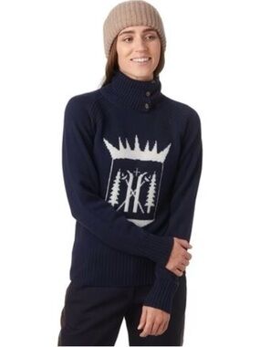 Apre’s Ski Luxury Pullover- Knit Monarch, Ski hill, Merino Cashmere Blend, XS